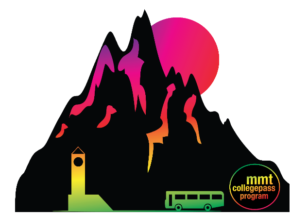 Rainbow Mountain and Bus logo says "MMT Collegepass Program"