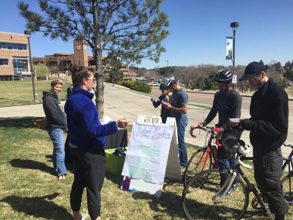 students participating in a bike scavenger hunt