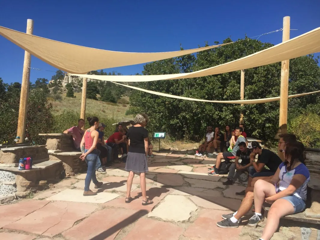 students in the Heller Center Outdoor Classroom