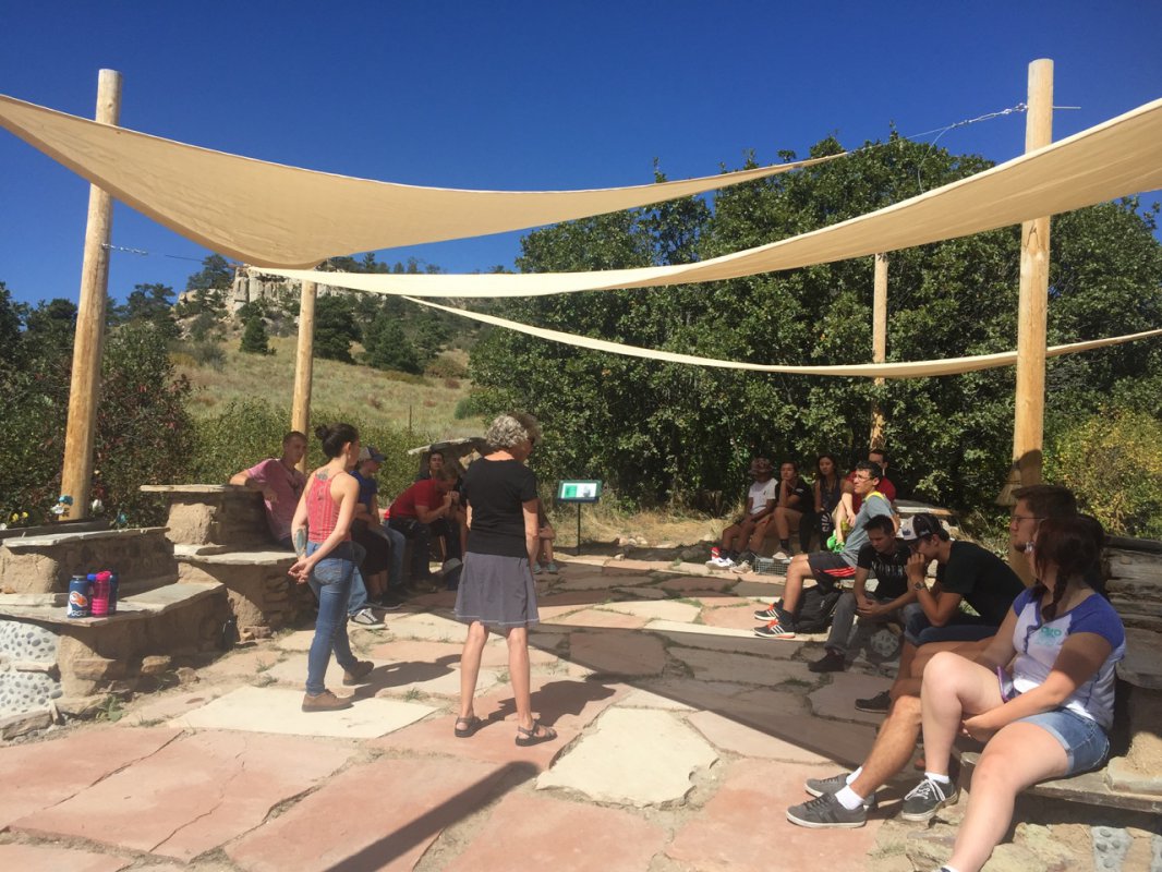 students in the Heller Center Outdoor Classroom