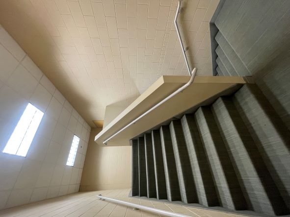 Staircase in Dwire Hall with new lighting